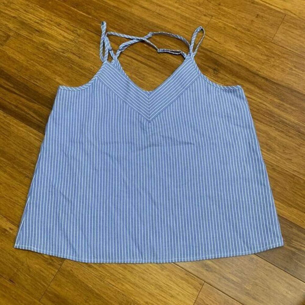 Bobi BLACK‎ Womens Small Top Blue White Striped V-Neck Cami Tank Strappy Summer